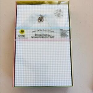 Invitation and Announcement Kit Baby Boy Blue Gingham and Silver Booties…